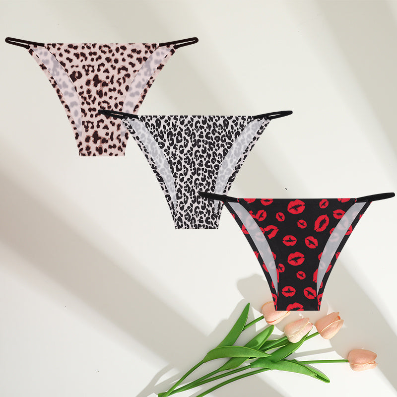 Women's Leopard Print Ice Silk Low Waist Briefs