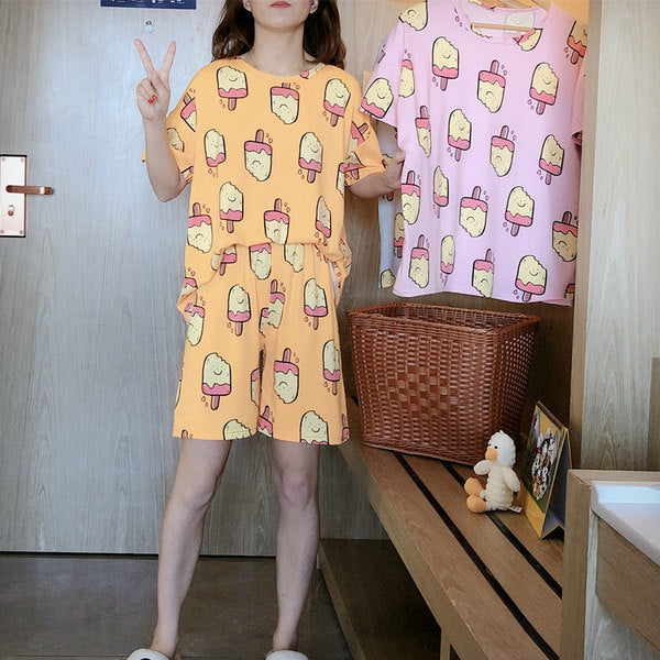 Sleeve shorts two-piece pajamas home service