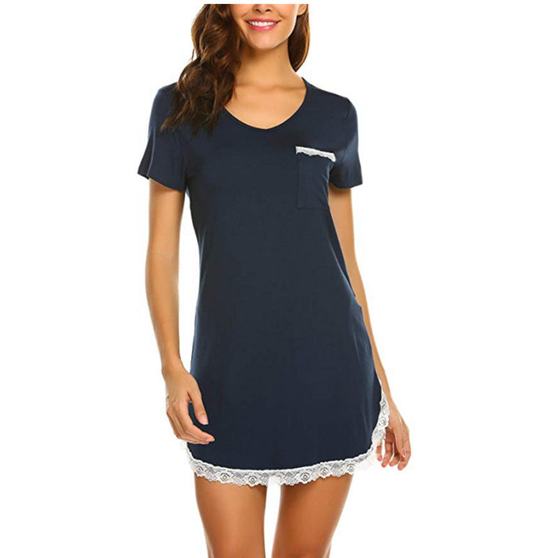 Women's Pocket Lace Cotton Pajamas