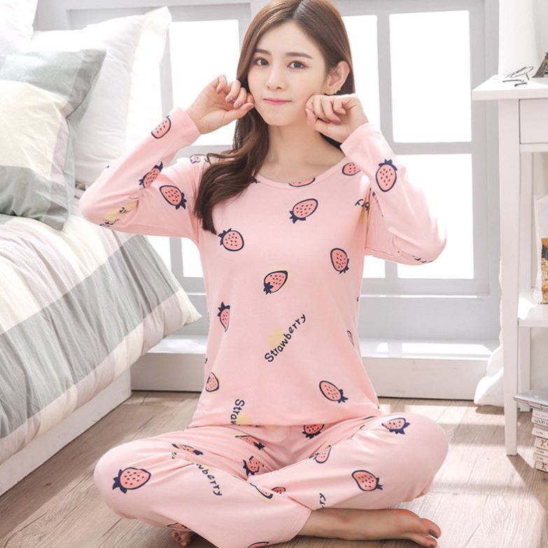 Loose Long-sleeved Two-piece Home Women's Pajamas Homewear Suit