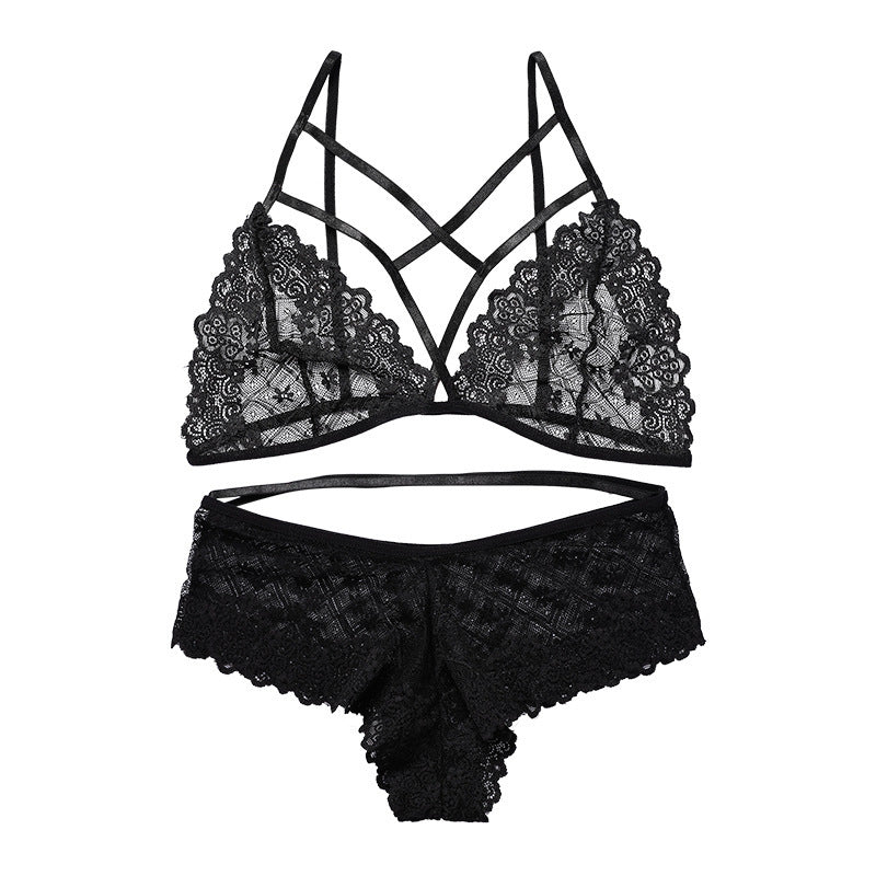 Women's French Beauty Back Lace Perspective Bra Set