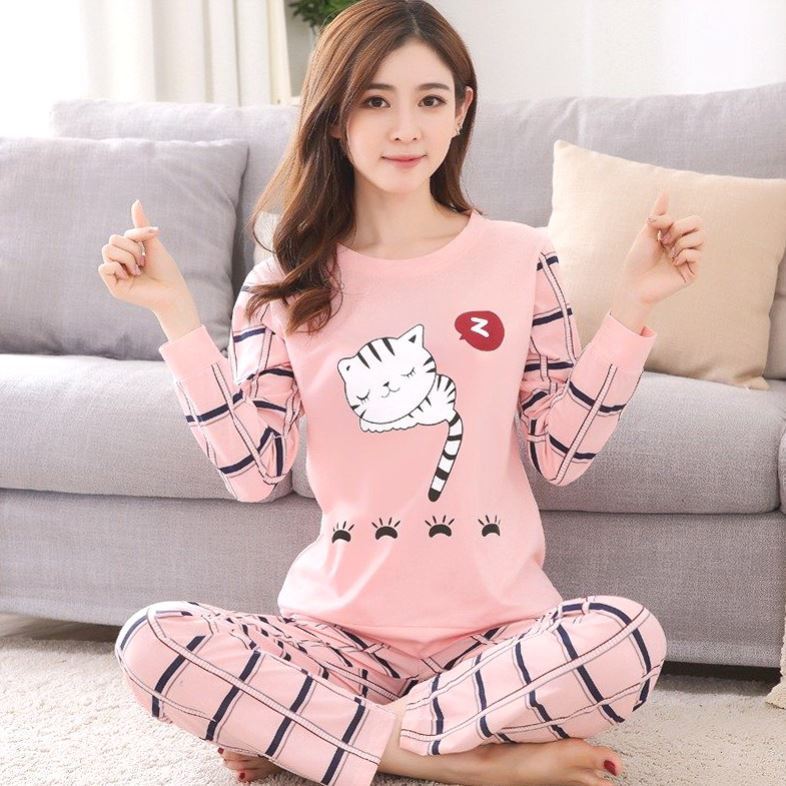 Loose Long-sleeved Two-piece Home Women's Pajamas Homewear Suit