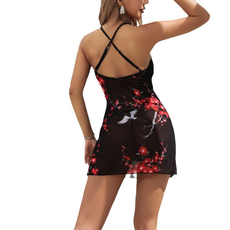 Women's Fashion Print Strap Cross Back Pajamas Home Wear