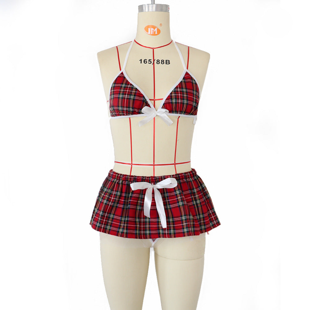 New sexy lingerie red plaid skirt student suit