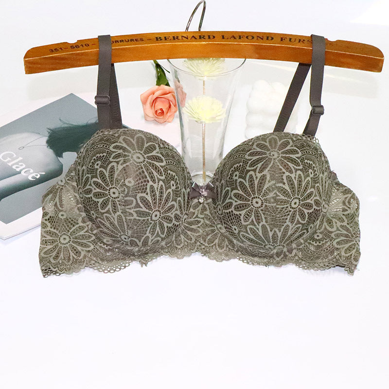 Women's Half Cup Lace Steel Ring Gathering Underwear