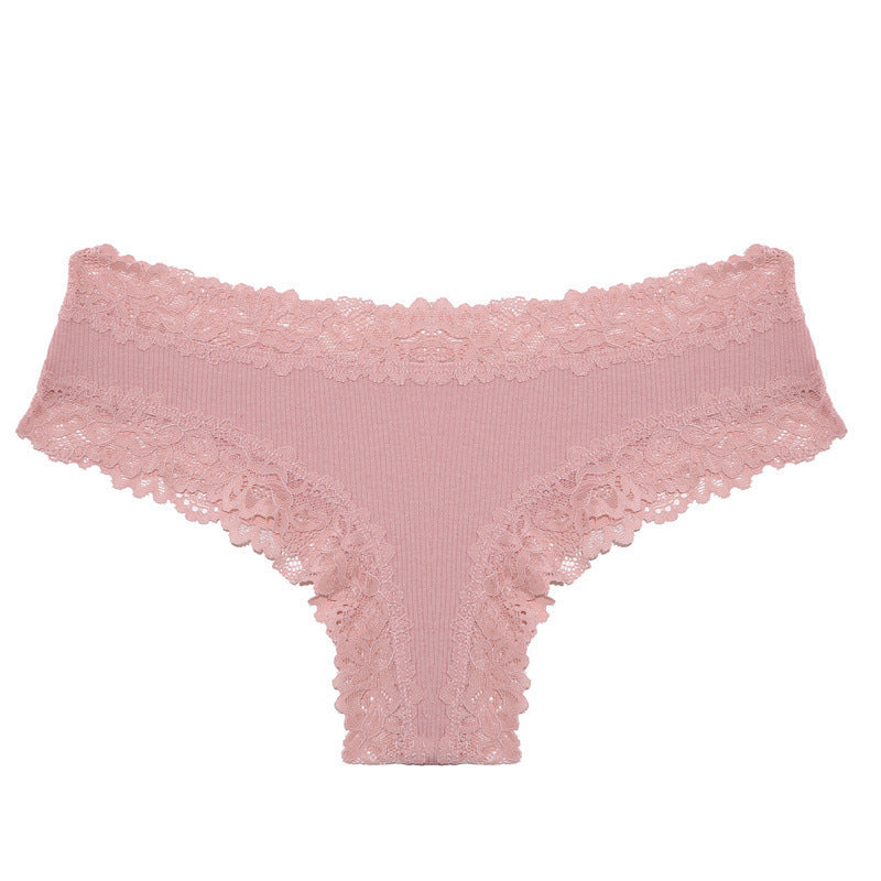 Rib Cotton Underwear Lace Sexy Pure Mid-waist French Style Women's Briefs