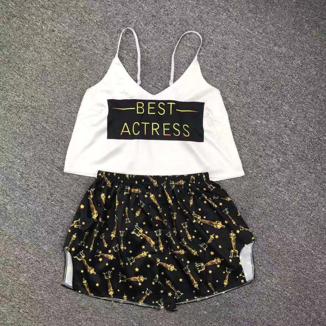 Ice Silk Pajamas Sling High-quality Simulation Silk Thin Section Comfortable Casual Printing