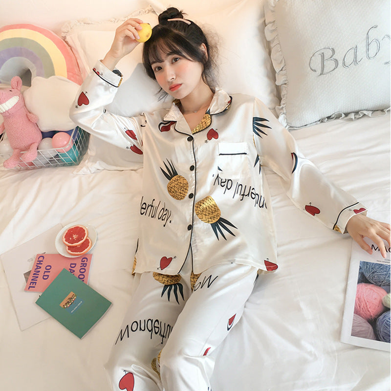 Ice Silk Pajamas Women's Spring And Autumn Long Sleeves