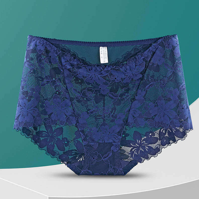 High Waist Hollow-out Lace Flower Underwear Belly Contracting Hip Lifting Cotton Bottom Fat