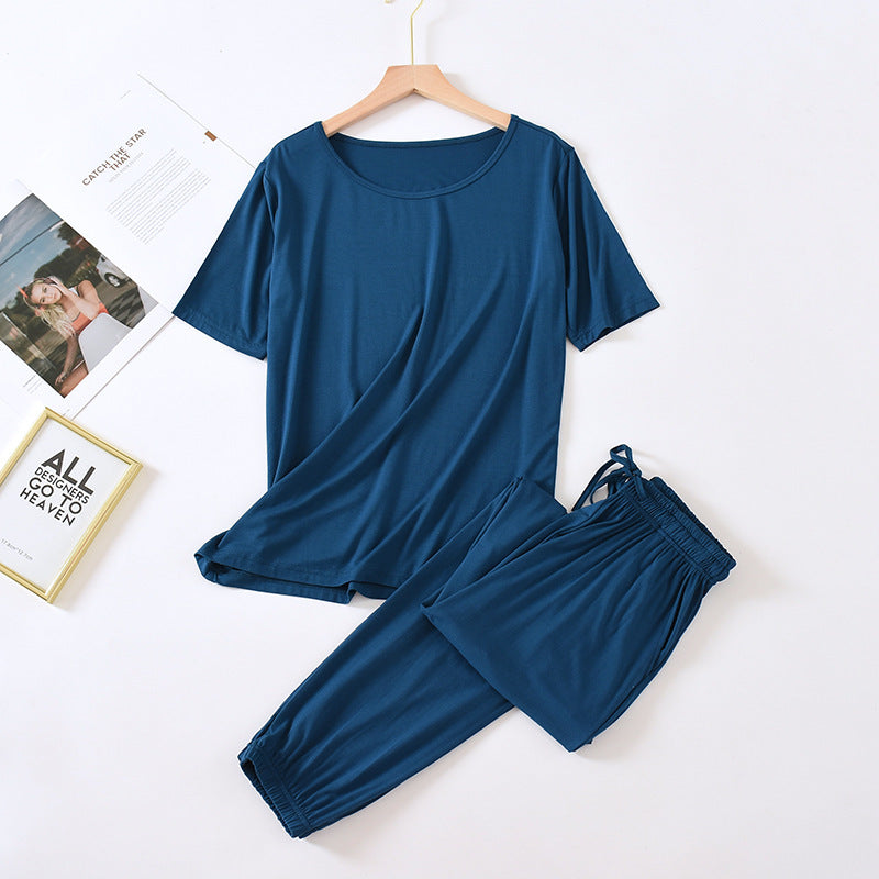 Solid Color Pajamas Women's Summer Short Sleeve Trousers Modal Thin Loose And Simple Homewear