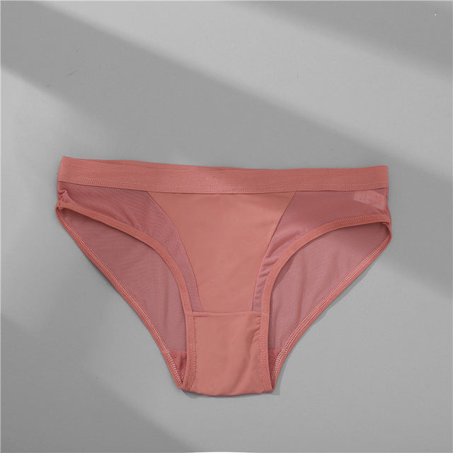 Low Waist Mesh Solid Color Briefs