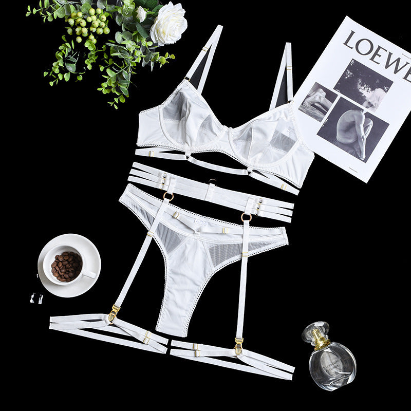 Women's Fashion Underwear Complex Heavy Craft Mesh Gather Comfortably Four-piece Set With Steel Ring