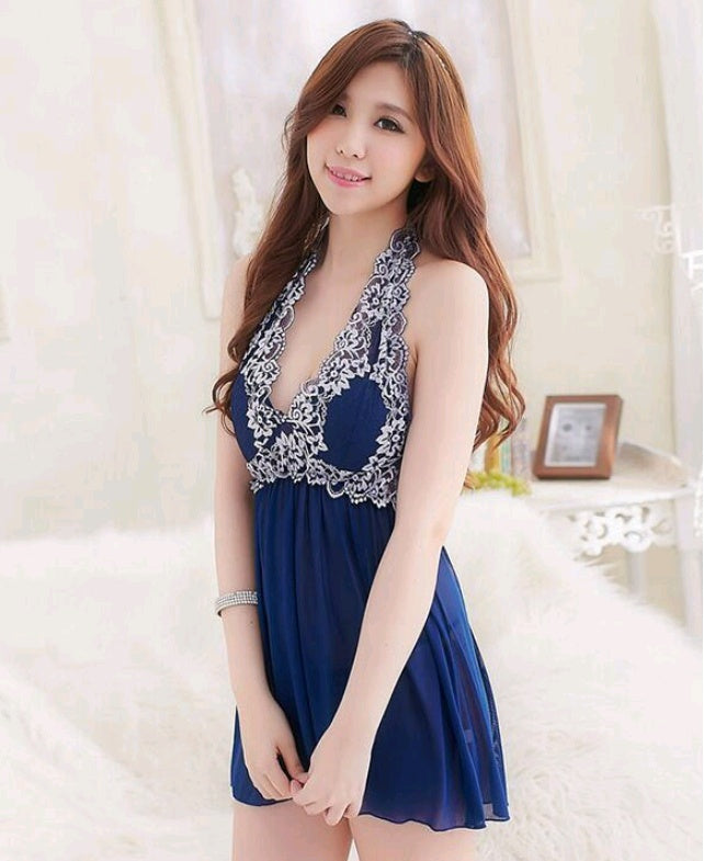 New women's sex fun pajamas two-color lace with cups low-cut transparent sexy pajamas