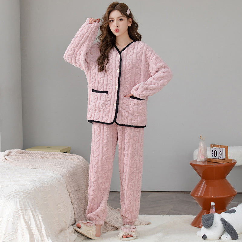 Spring And Autumn Coral Fleece Pajama Set