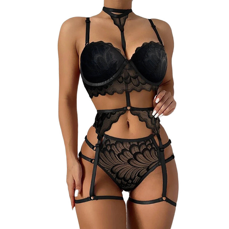 Underwear Sexy Lace Transparent Multicolor Four-piece Suit