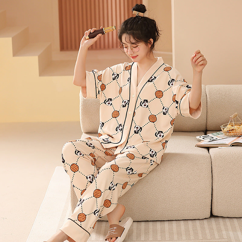 Women's Pajamas Pure Cotton Short-sleeved And Trousers Cardigan Homewear