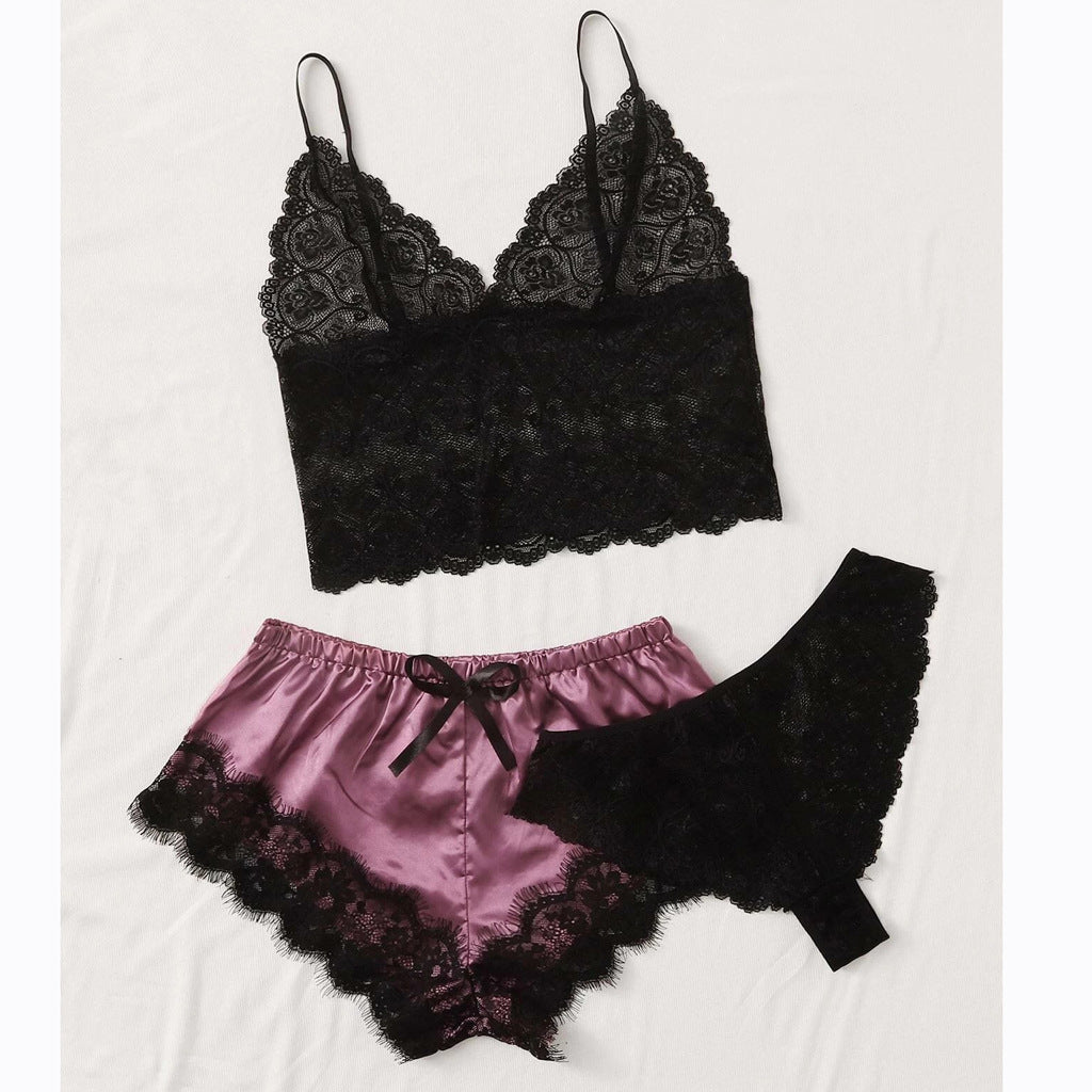 Pajamas simulation silk three-piece suit