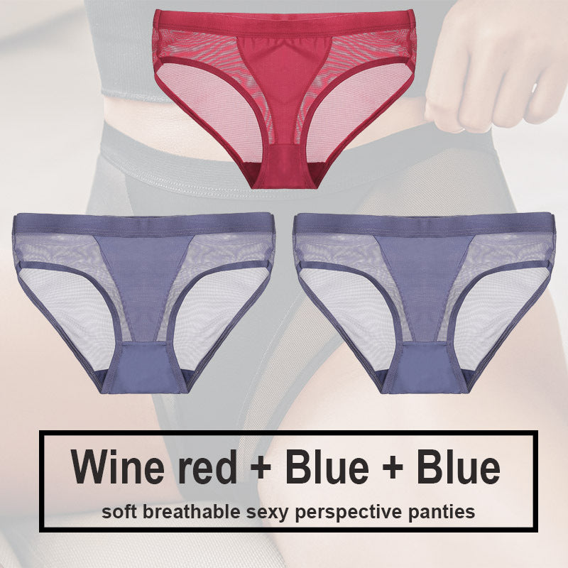 Low Waist Mesh Solid Color Briefs