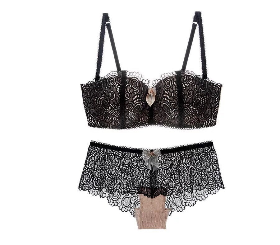 Sexy lace no steel support bra ladies underwear set detachable shoulder strap thin section