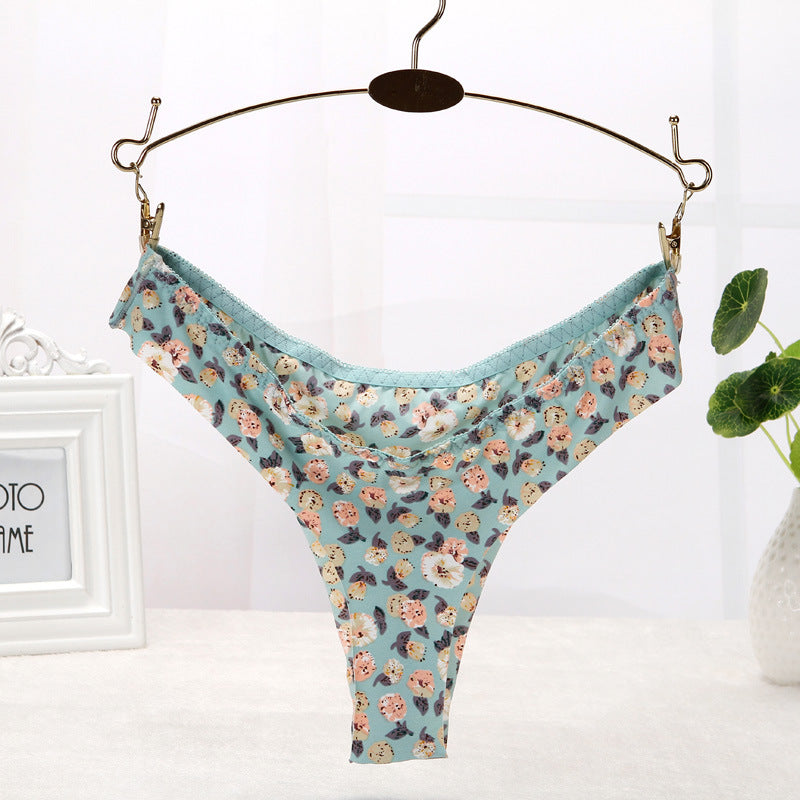 One-piece Ice Silk Seamless Oversized Elastic Printed Women's Underwear T-back T-shaped Panties