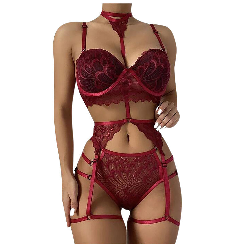 Underwear Sexy Lace Transparent Multicolor Four-piece Suit