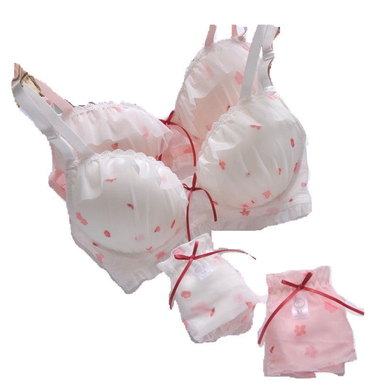 Japanese Printed Film Cup Girls Without Steel Ring Cute Gathering Underwear Bra Set