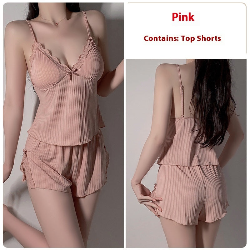 Women's V-neck Elastic Slim-fit Lifting Top Shorts Pajamas