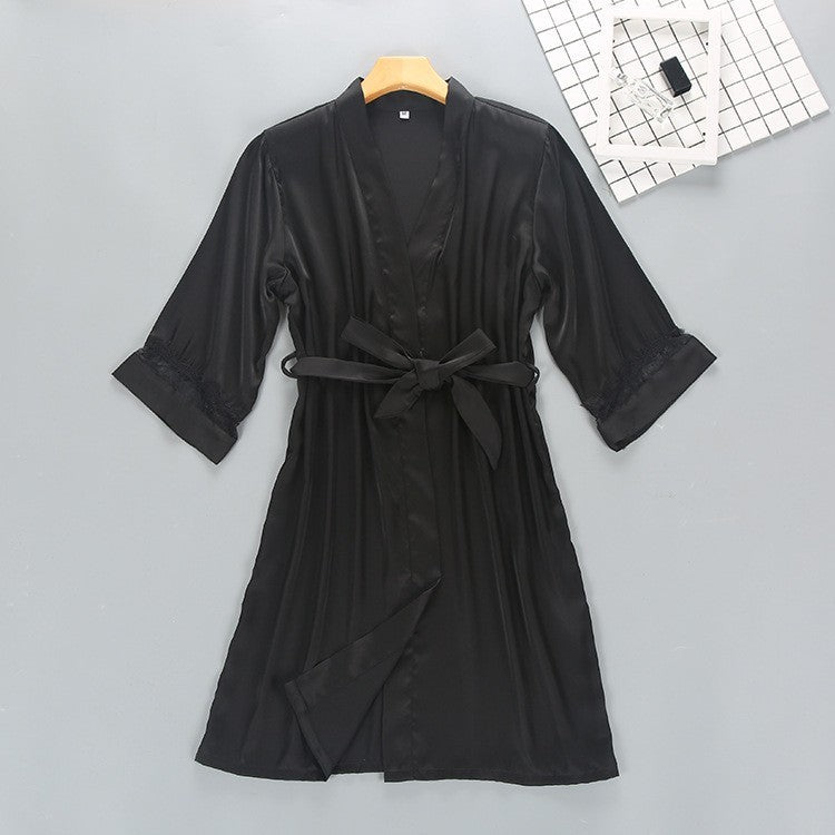 Female Summer Sexy Suspender Skirt Ice Silk Comfortable Bathrobe Lace Home Service