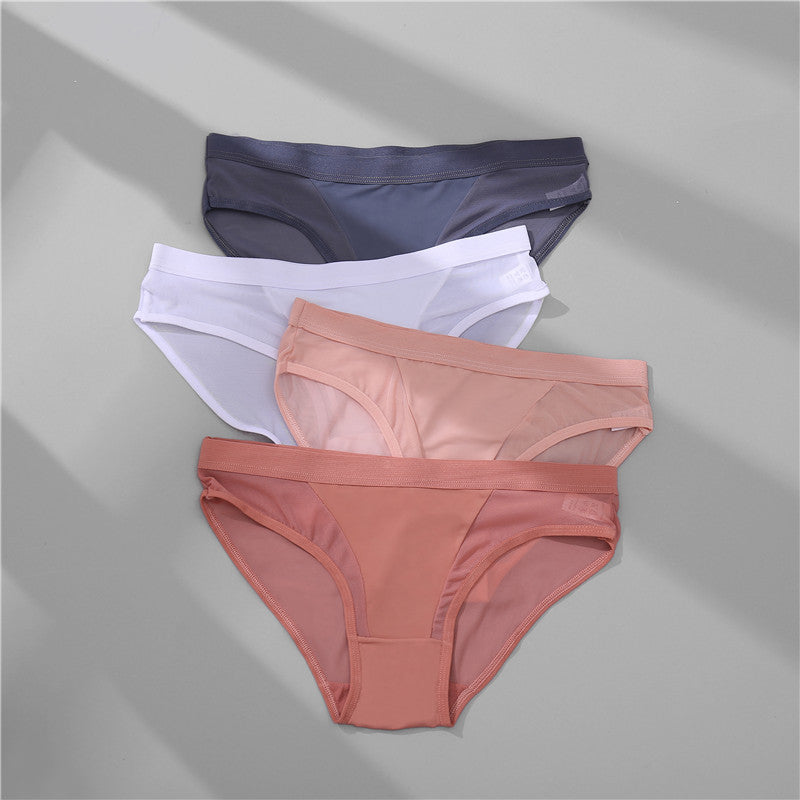 Low Waist Mesh Solid Color Briefs