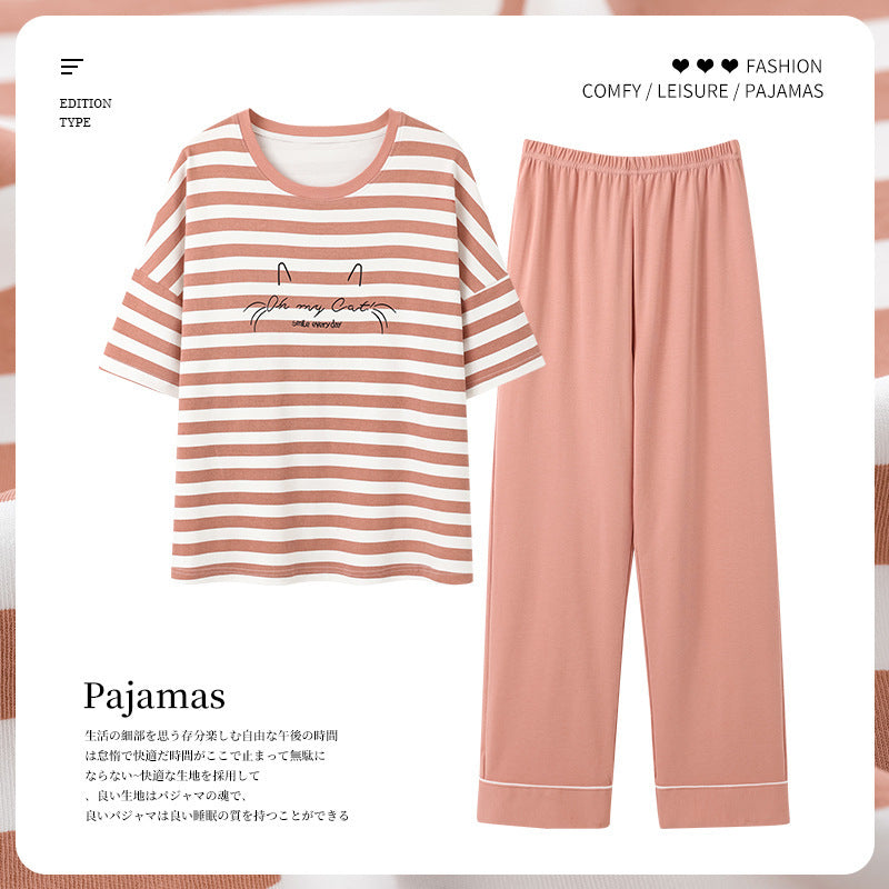 Pajamas Pure Cotton Short-sleeved And Trousers Cute Cartoon Home Wear Suit