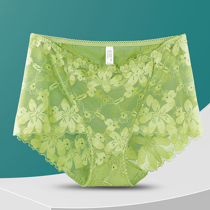 High Waist Hollow-out Lace Flower Underwear Belly Contracting Hip Lifting Cotton Bottom Fat