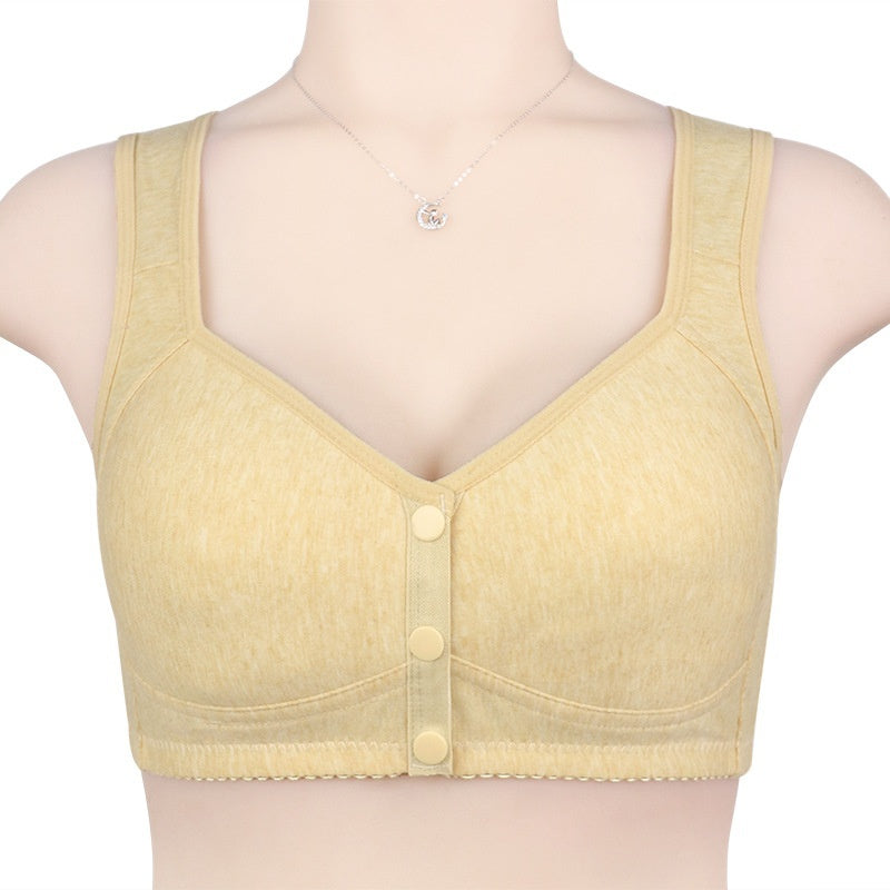 Fixed Cup Front Buckle Middle-aged And Elderly Underwear Women's Smooth Wirless Wide Shoulder Strap Vest Plus Size