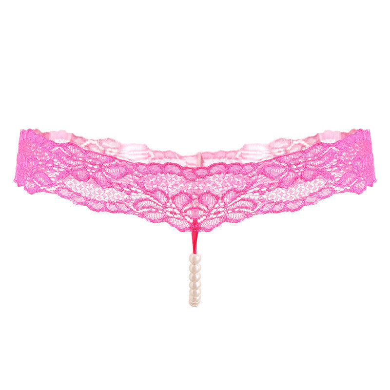 Pure Color Sexy Lace T-Pants, Pearl Massage Panties, Ladies Transparent Sexy