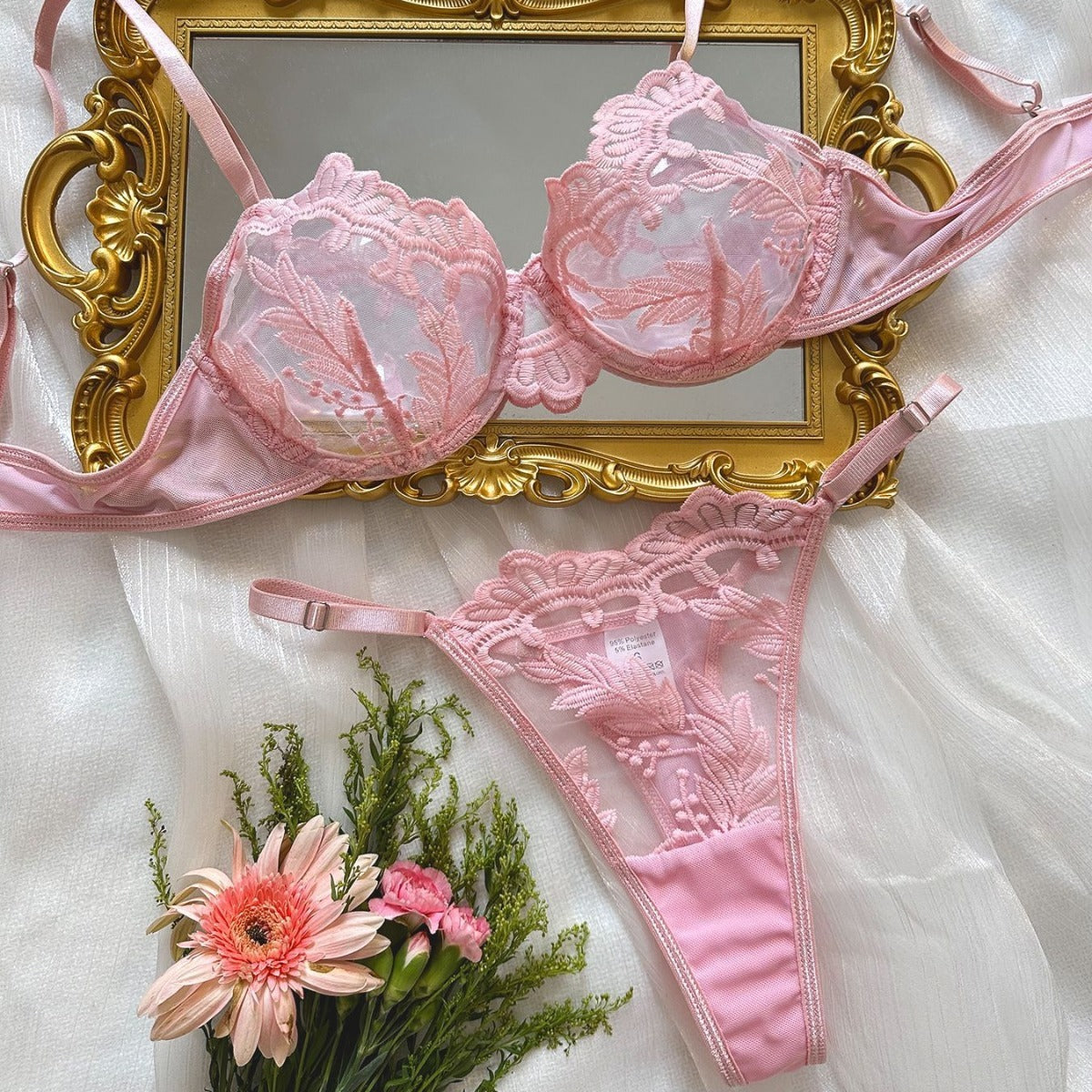 Women's Embroidered Mesh Lace Push Up Sexy Lingerie Suit