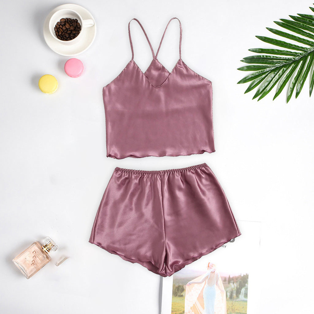Home Sexy Female Nightgown Two-piece Thin Pajamas Can Be Worn At Home