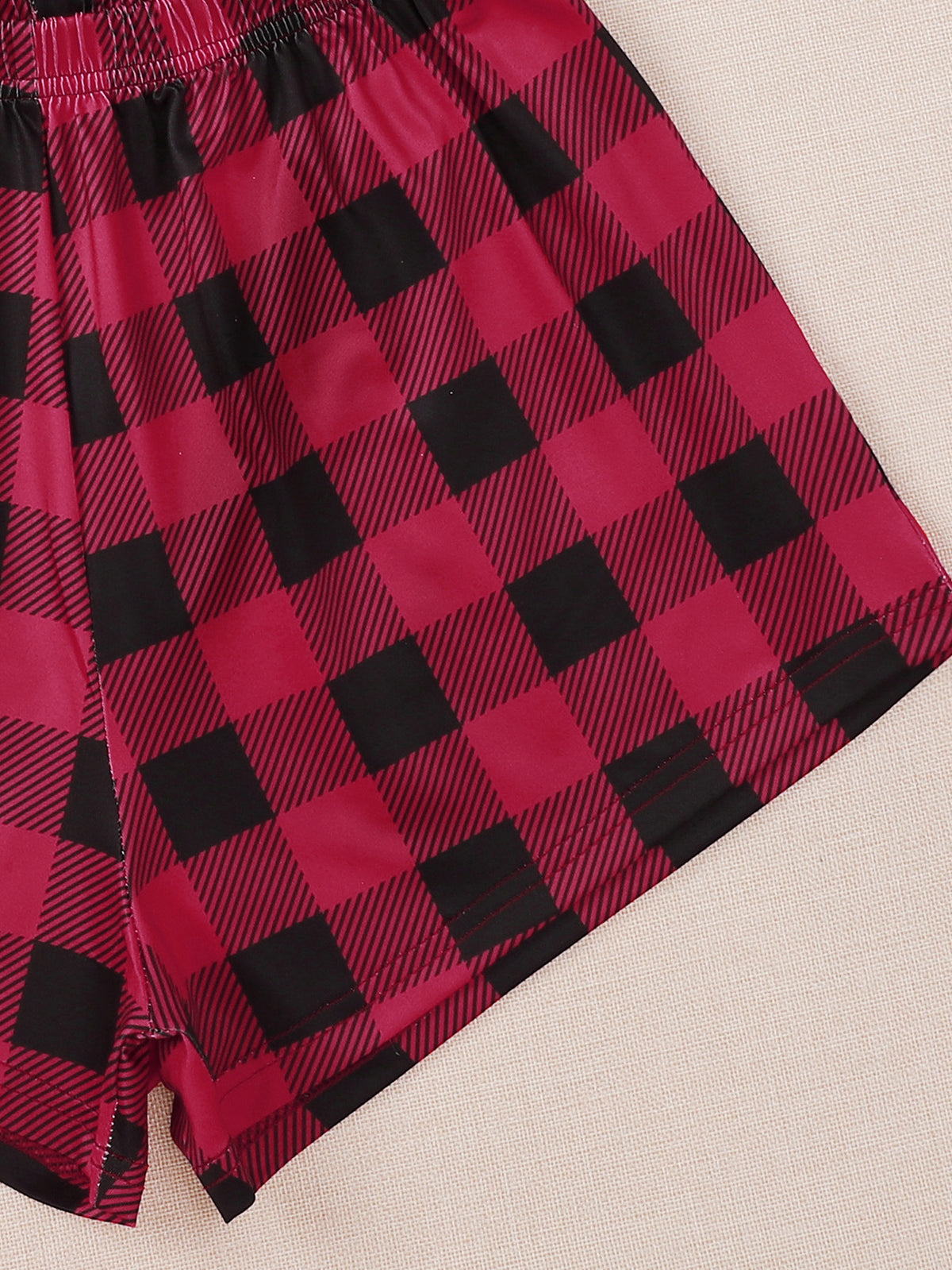 Letter Print Short Sleeve T Shirt Plaid Shorts Christmas Women Pajama Sets