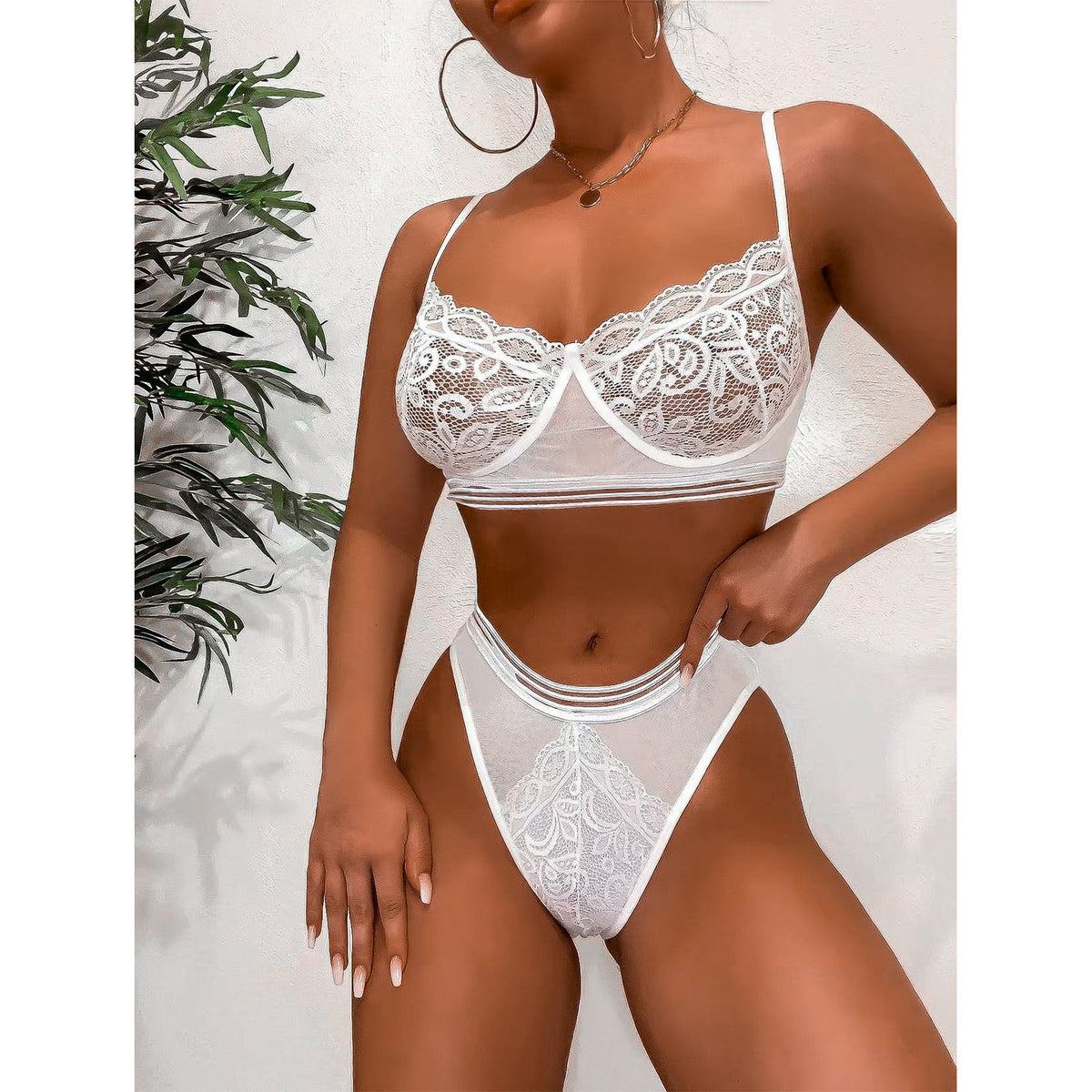 European And American Three-point Lace Suspender Bra Set