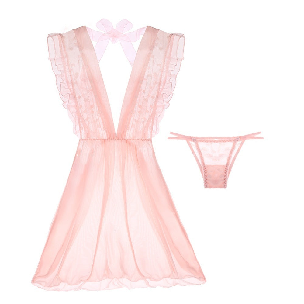 Polka Dot Mesh Ruffled Sexy Nightdress