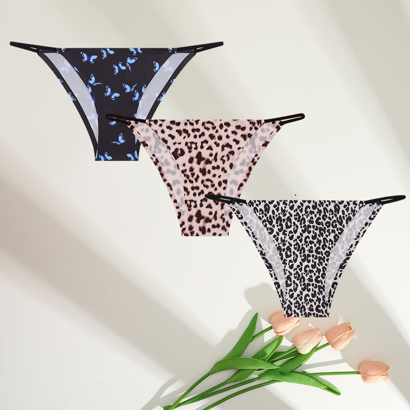 Women's Leopard Print Ice Silk Low Waist Briefs