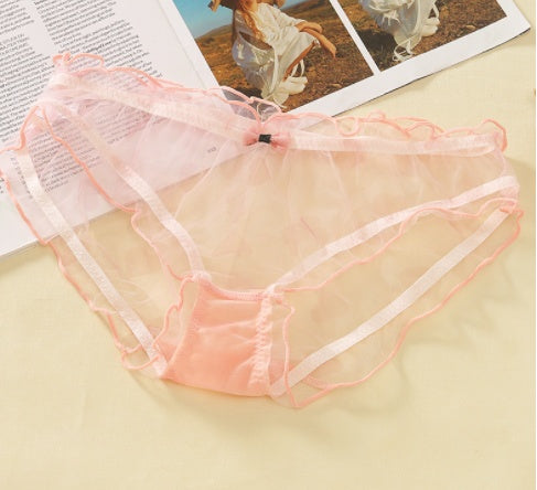 Full Transparent Bag Hip Low Waist Solid Color Mesh Girl Underwear