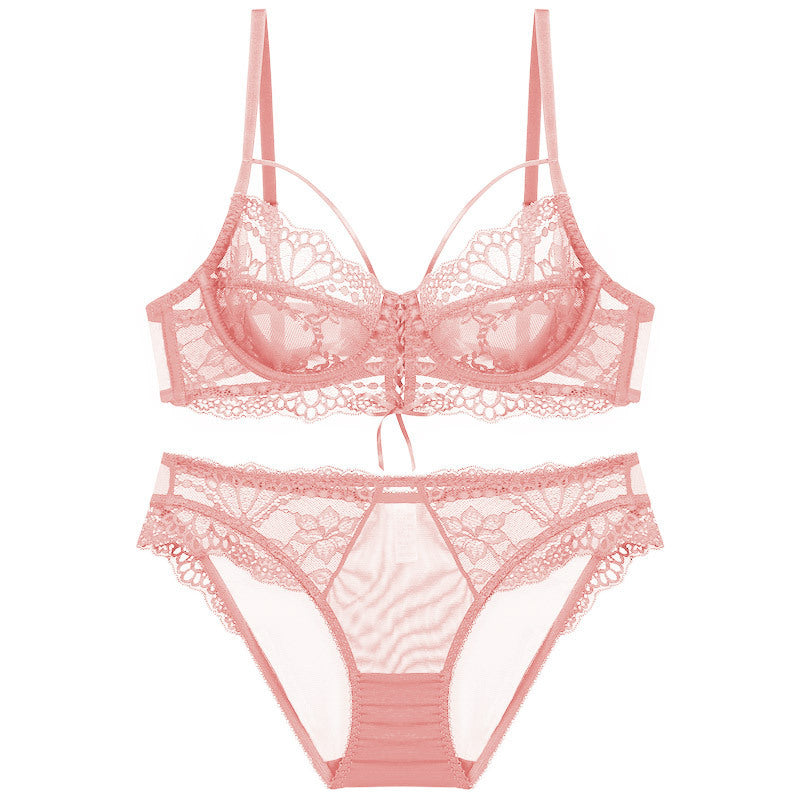 Ribbon Big Chest Show Small Half See-through Bra Set