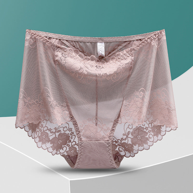 Women's Lace High Waist Hollow Out See-through Underwear