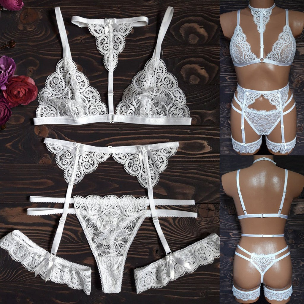 Women's Lace Perspective Three-point Leg Loop Sexy Underwear