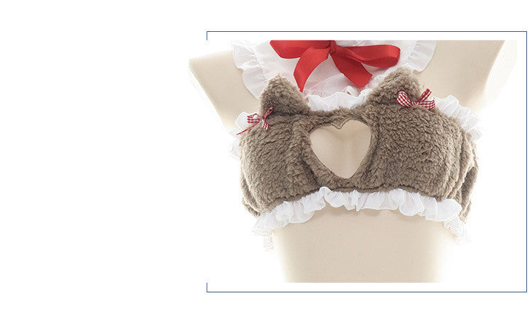 Love Chest Cat Ears Plush Pajamas Suit Ladies