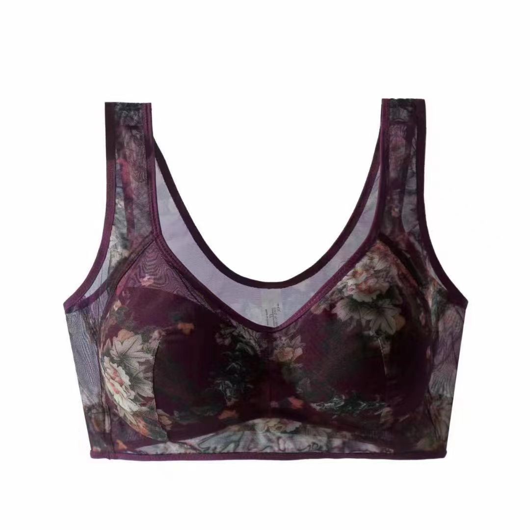 Mesh Floral Print Comfortable Wireless Bra Underwear