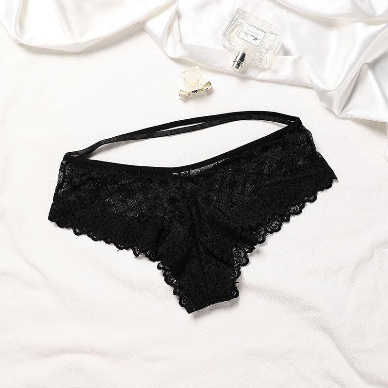 Women's French Beauty Back Lace Perspective Bra Set