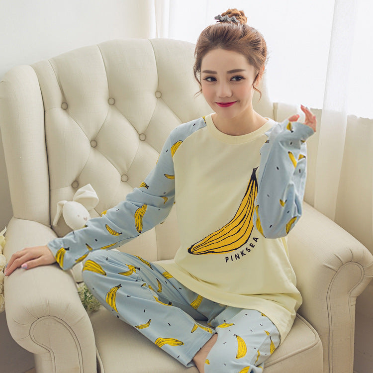 Girl Pajamas Long-sleeved Trousers Round Neck Printed Thin Suit