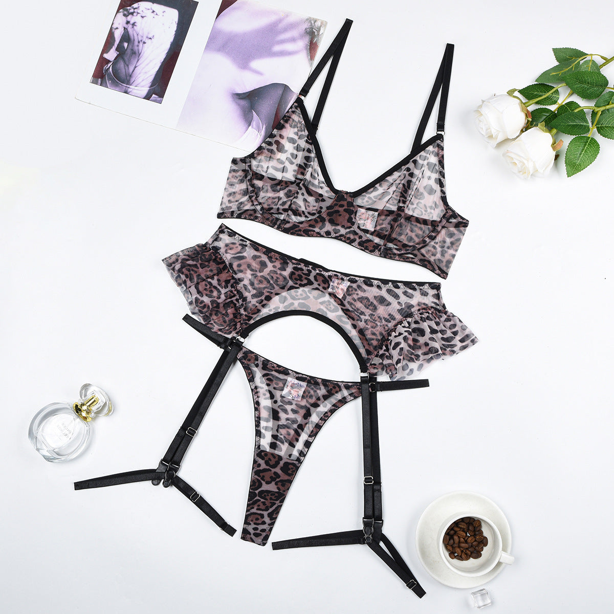 Ruffled Girdle Garter Four-piece Set