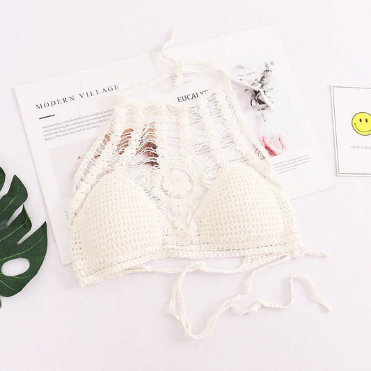 Fashion sexy small camisole seaside lace-up beautiful back hollow knitted swimsuit short bikini