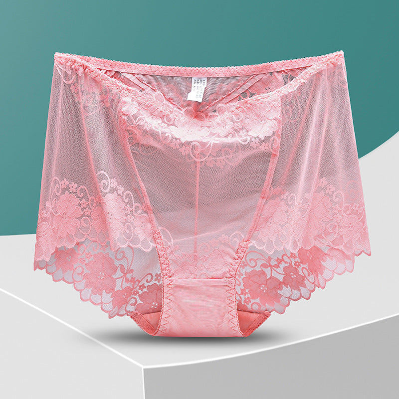 Women's Lace High Waist Hollow Out See-through Underwear